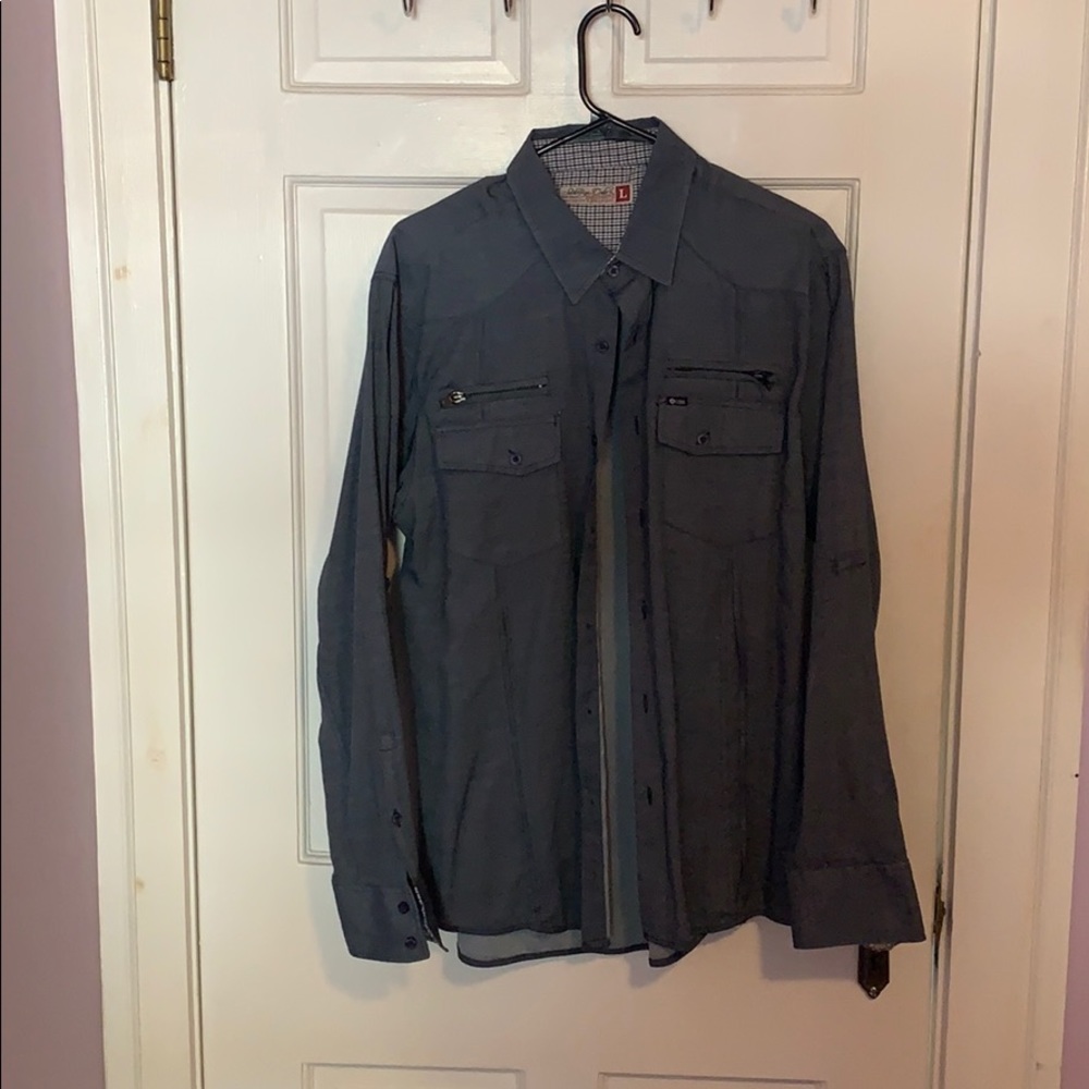 Large Dark Gray Sovereign Code Button Down LS Tee